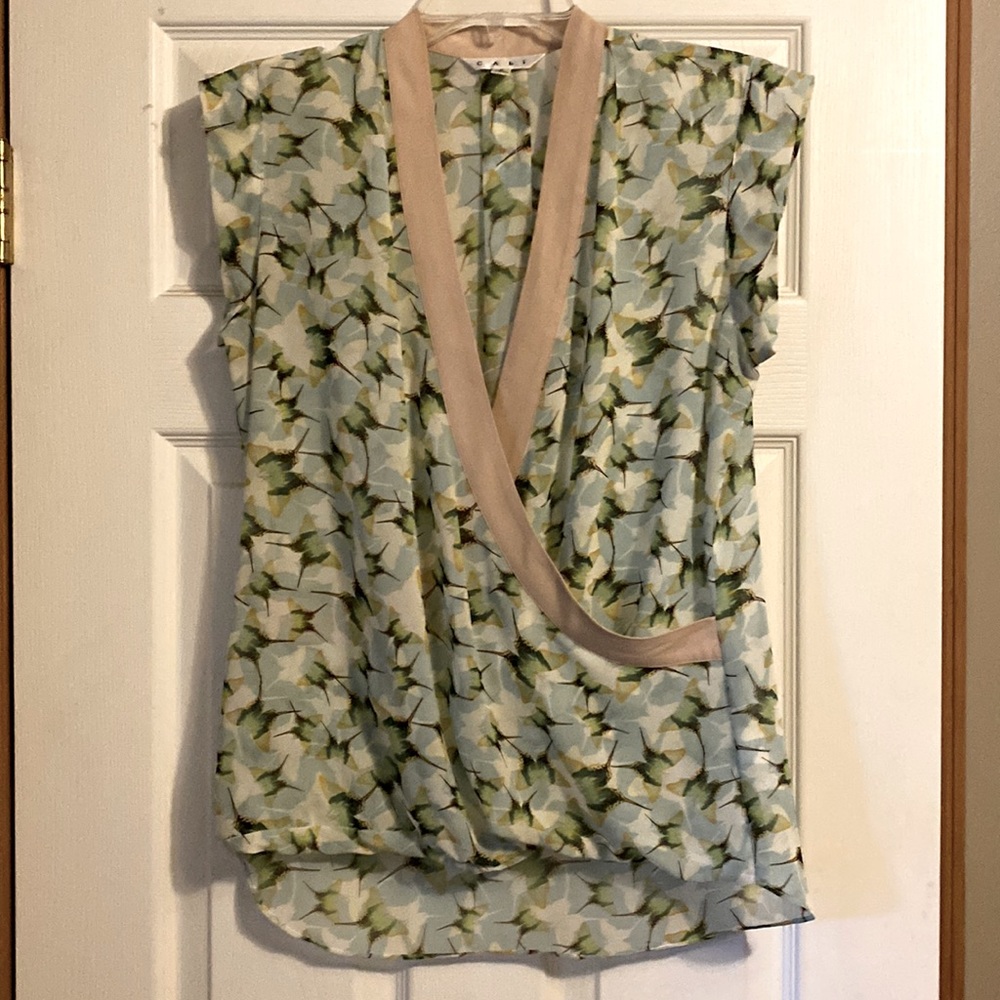 CAbi Butterfly Wrap Crossover Cap Sleeve Blouse, Size S